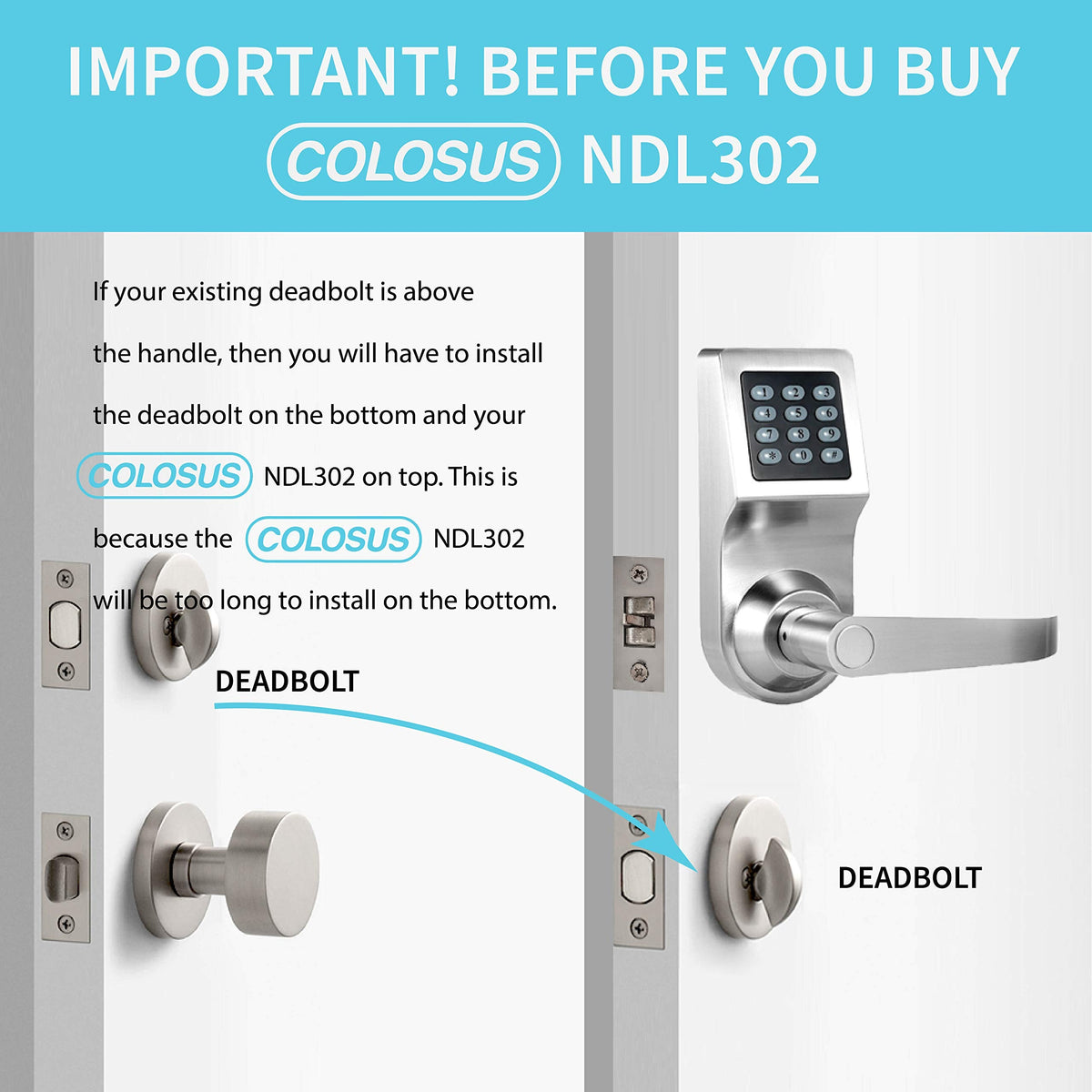 Electronic Smart Door Lock, Keyless Entry with Keypad, Key Fobs, Remote Control, Keys for Home, Office or Commercial, Silver NDL302