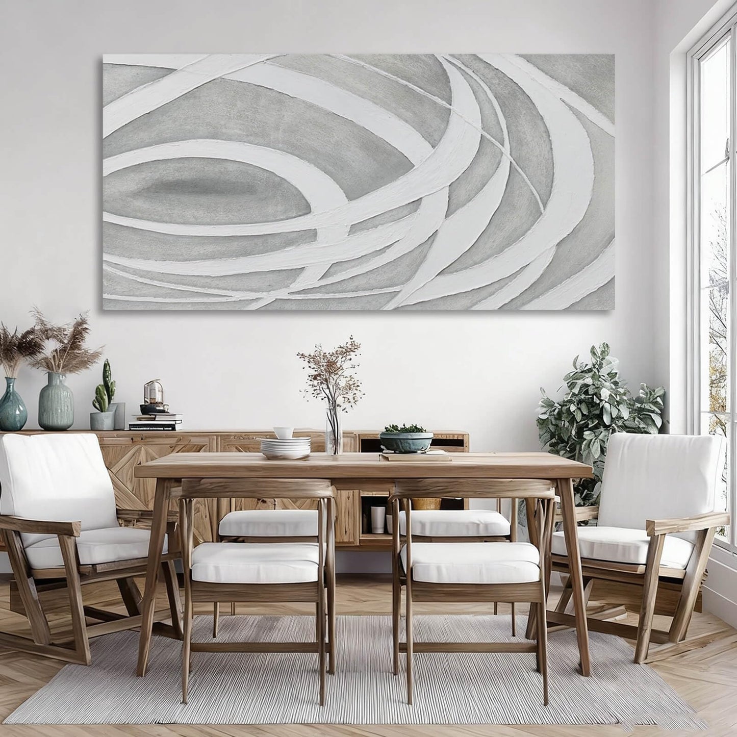 MLART99 Large Abstract Gray White Canvas Wall Art Modern Neutral Line Print Poster for Bedroom Living Room Office Aesthetic Home Decoration 29x58 Inch