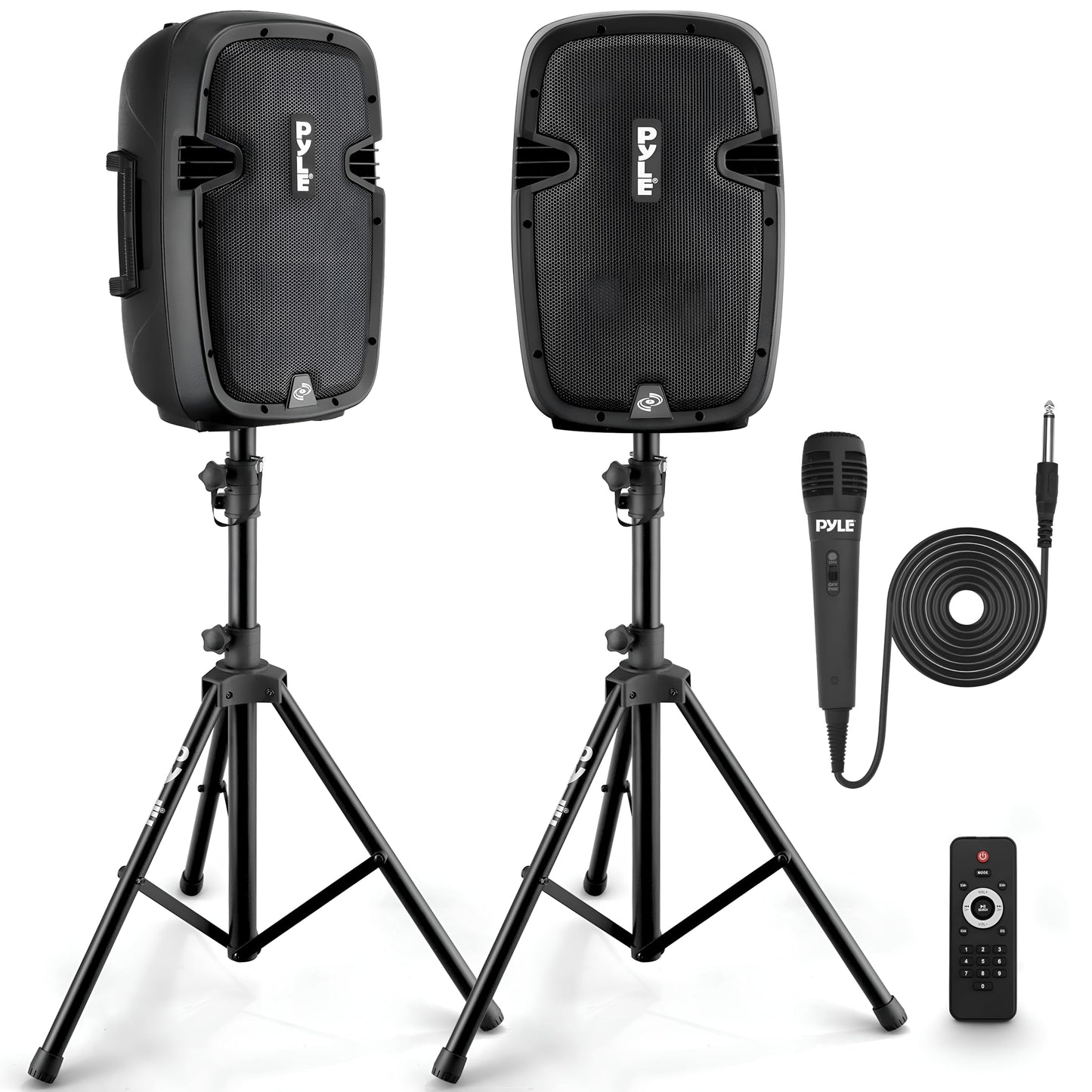 Pyle Active + Passive PA Systems - Dual 8inch 700 Watt Max Power Output Speaker with Microphone, Bluetooth Wireless Streaming, MP3/USB/SD/AUX Readers, Speaker Stands- Pyle PPHP849KT