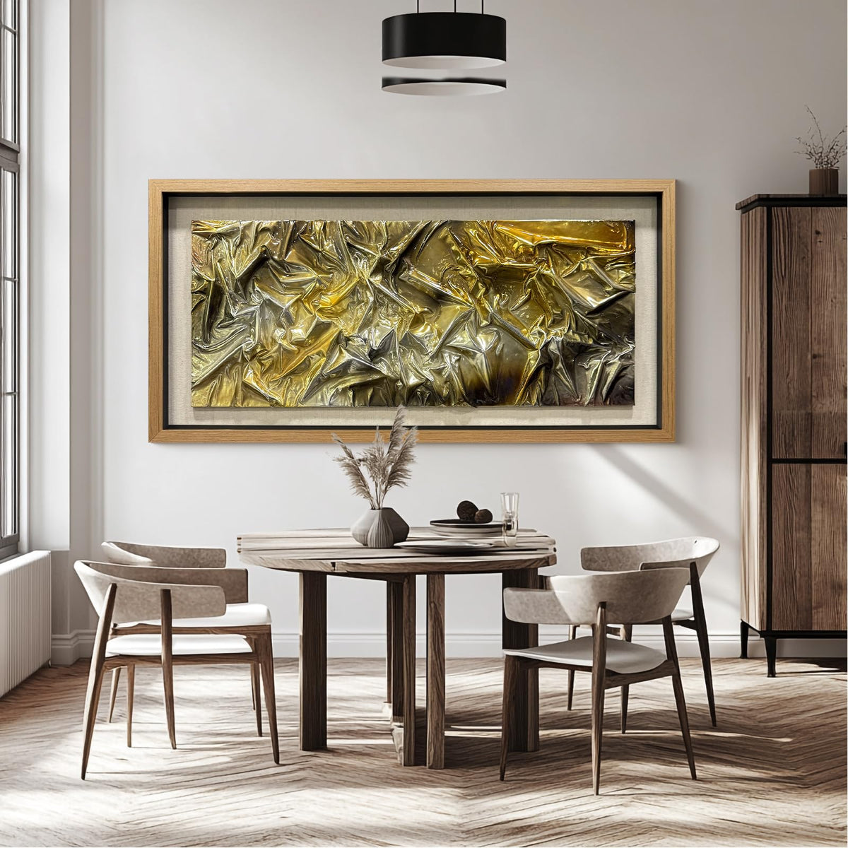 BrightA Liquid gold texture leather 3D wall art with double-sided hanging gold and silver texture reliefs, suitable for enterprise walls (horizontal/vertical) 47.2"x23.6"