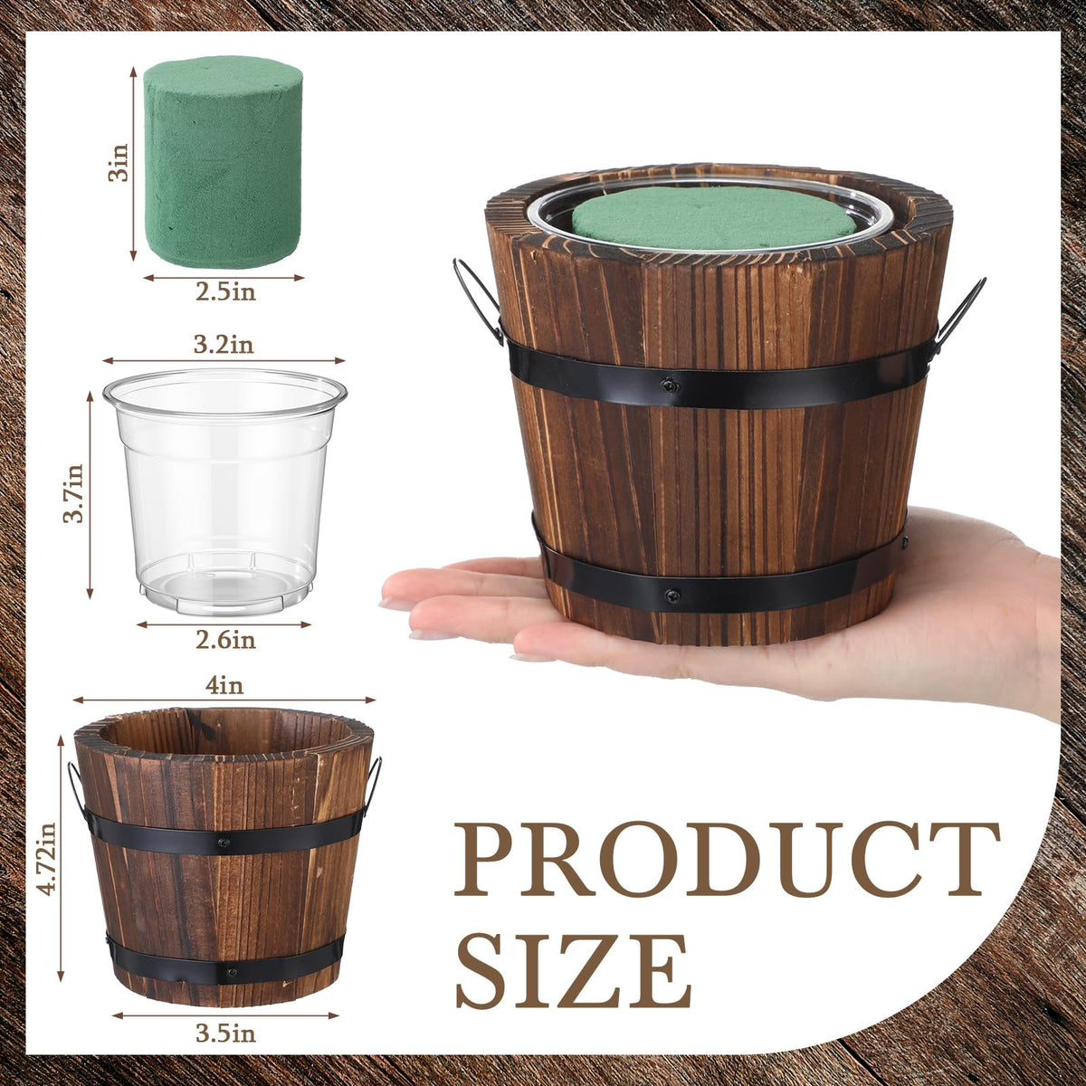 Remerry 6 Pcs Rustic Wood Barrel Planter Boxes with Removable Plastic Liners & Floral Foam Blocks, Farmhouse Decor for Wedding Table, Home, Garden, Kitchen & Party Centerpieces (Classic)