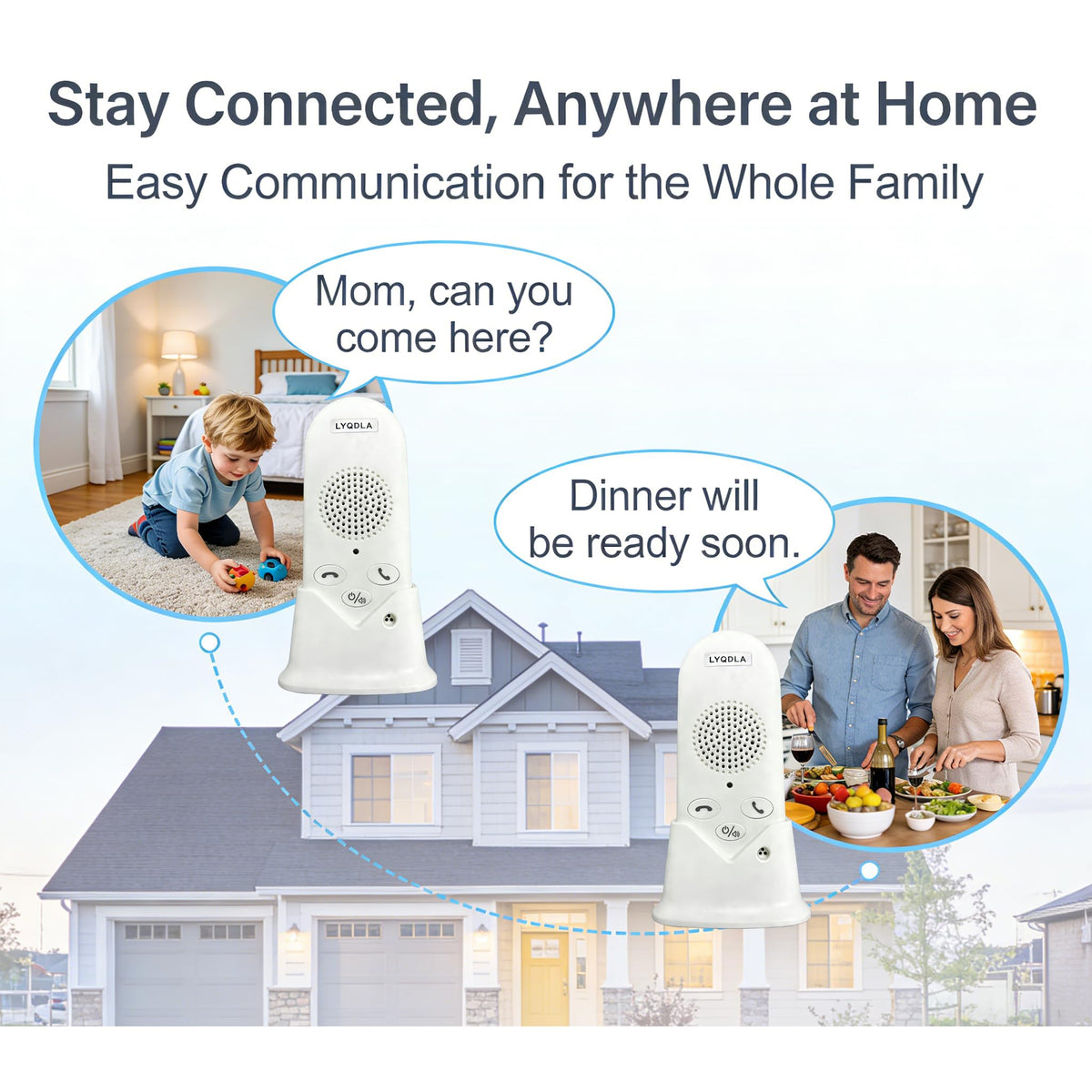 Wireless Intercom System for Home, Long Range 2-Way Voice Intercom for Room-to-Room Communication, Portable Intercoms for Seniors, Home, Office (2-Pack)