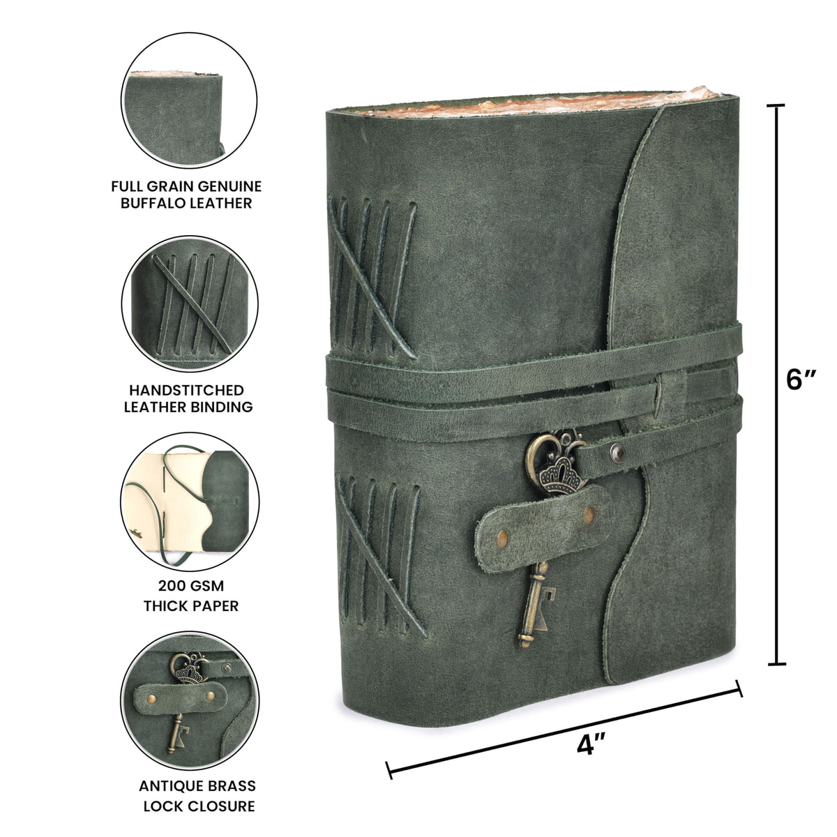 LEATHER VILLAGE Vintage Leather Journal – 200 Handmade Vintage Deckle Edge Paper – Leather bound Journal For Women Men – Vintage Key Closure - Book of Shadows - Aqua - 6X4 inches (A6)