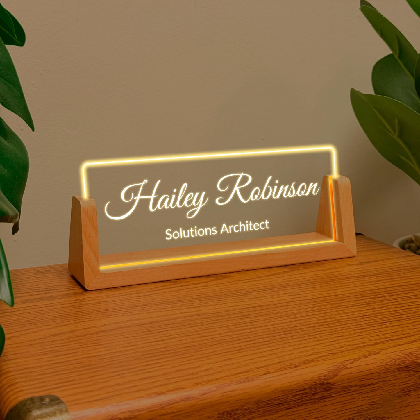 Personalized Name Plate for Office Desk - Business Desk Gift with LED Stand Elegant Office Decor for Coworkers Employees Work Gift for Team Members, Valentines Day