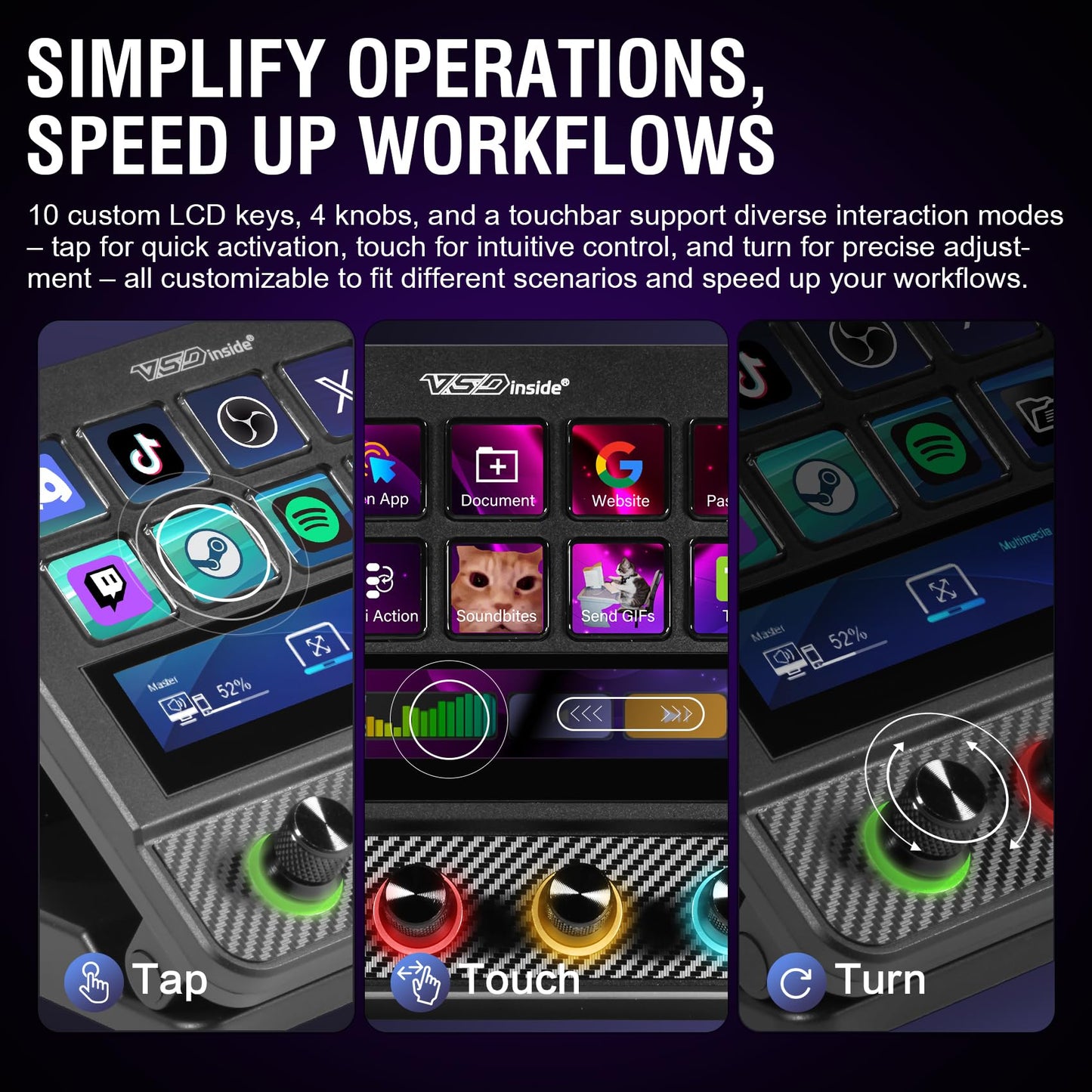 VSDINSIDE Macro Pad, Streaming Deck Stream Controller Soundboard Keypad, Programmable Keys USB Shortcut Keyboard for Gamer Streamer, Audio Mixer for OBS, YouTube, Office Desk Setup, PC, Mac