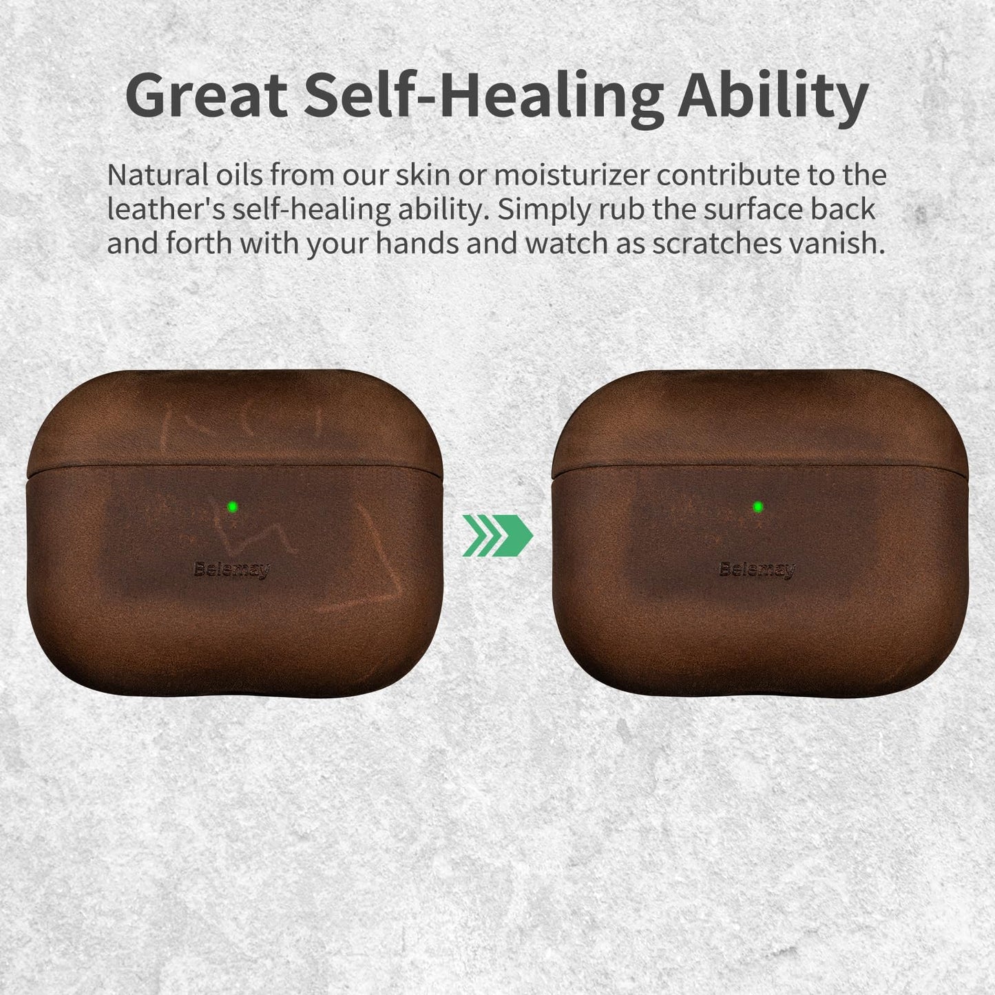 Belemay Handcrafted Crazy Horse Leather Case for AirPods Pro 3rd Gen (2025), Vintage Aesthetic, Two-Tone Effect, Unique Patina, Compatible with MagSafe, Compatible with Airpods Pro 3, Rustic Brown