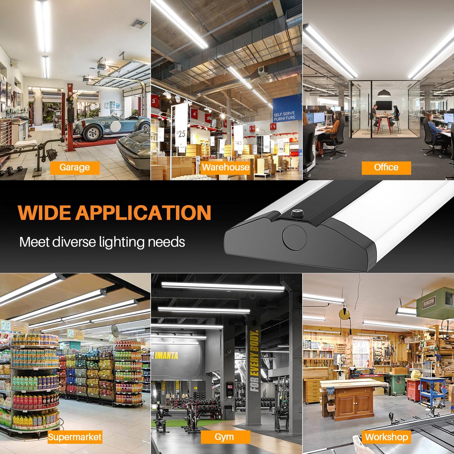 TychoLite 110W 8FT LED Shop Lights, Ultra Slim LED Wraparound Strip Lighting, 12500LM 5000K, 8 Foot Flush Mount Garage Warehouse Office Ceiling Light Fixture, Fluorescent Tube Replacement, 6 Pack