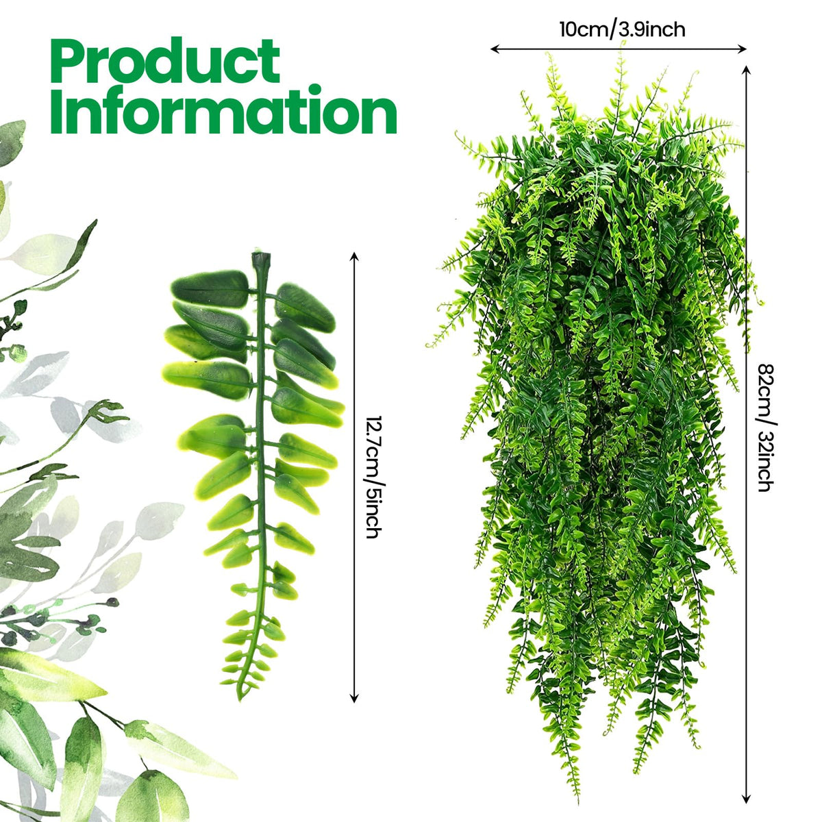 Geosar 96 Pcs Artificial Hanging Plants 32 Inch Hanging Boston Ferns Plastic Fake Plants for Wall Room Garden Wedding Garland Indoor Outdoor Decoration, No Basket