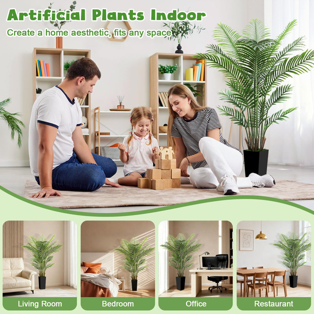 6FT Tall Fake Tree Artificial Palm Plant with Black Planter – Faux Indoor Plants Tree Decor for Home Office Living Room Corner