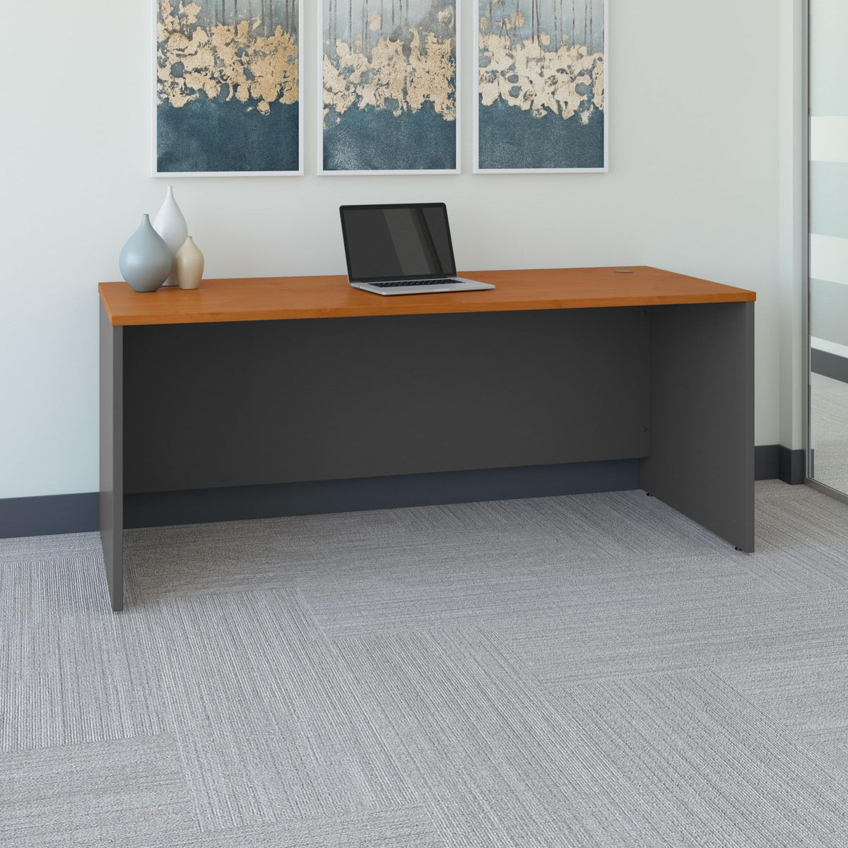 Bush Business Furniture Series C 72W Office Desk in Natural Cherry, Large PC Computer Table for Home or Professional Workplace