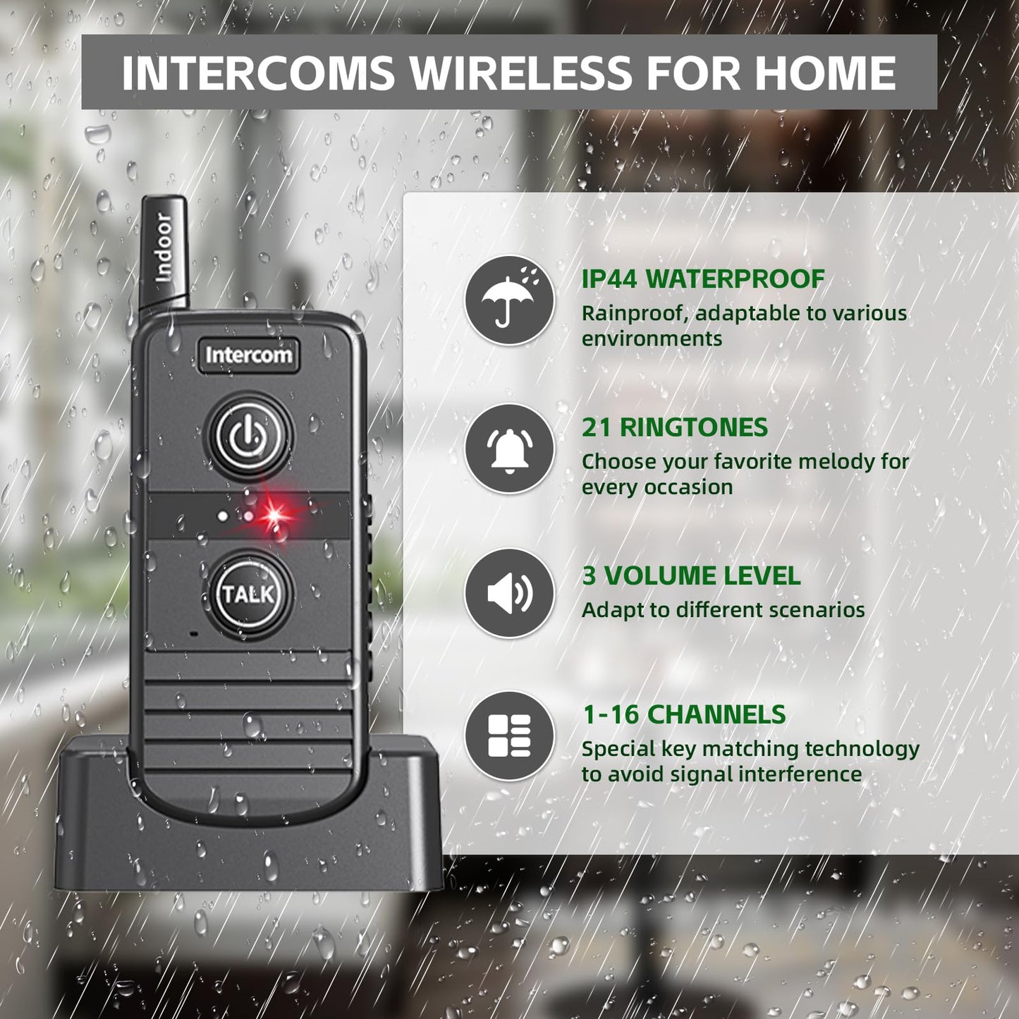 PANDAAR Two-Way Real-time Intercom, Intercoms Wireless for Home 4900ft Long Range, Room to Room Communication System for Elderly, Wireless Intercom System for Home Business Office, 2 Pack