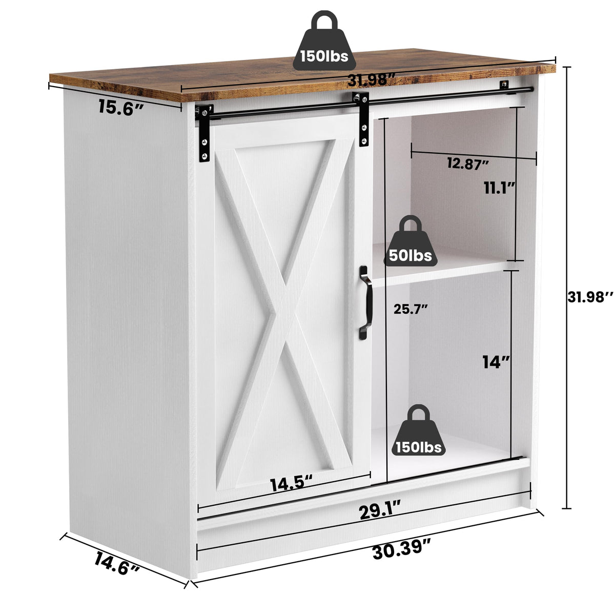 SOFTLYNICE Farmhouse Coffee Bar Cabinet, Coffee Bar Table with Sliding Barn Door, Suitable for Kitchen, Dining Room and Living Room