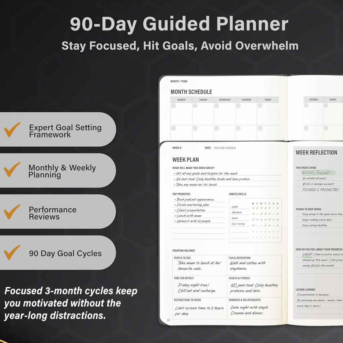 90 Day Undated Productivity Planner (A5) – Guided Goal Setting System with Daily, Weekly & Monthly Layouts, Structured Focus Framework for Work, Study & Personal Growth – MindPanda Balance