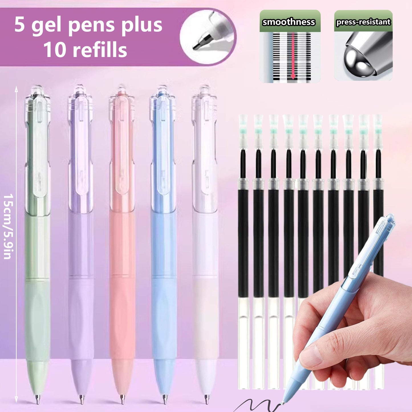 42 Pcs Big Capacity Pencil Pouch with Aesthetic School Supplies, 12 Pastel Highlighters, 5 Black Ink Gel Pens, 6 Mechanical Pencils Set 0.5 & 0.7mm, Sticky Notes, Stationary Set for Student(Purple)