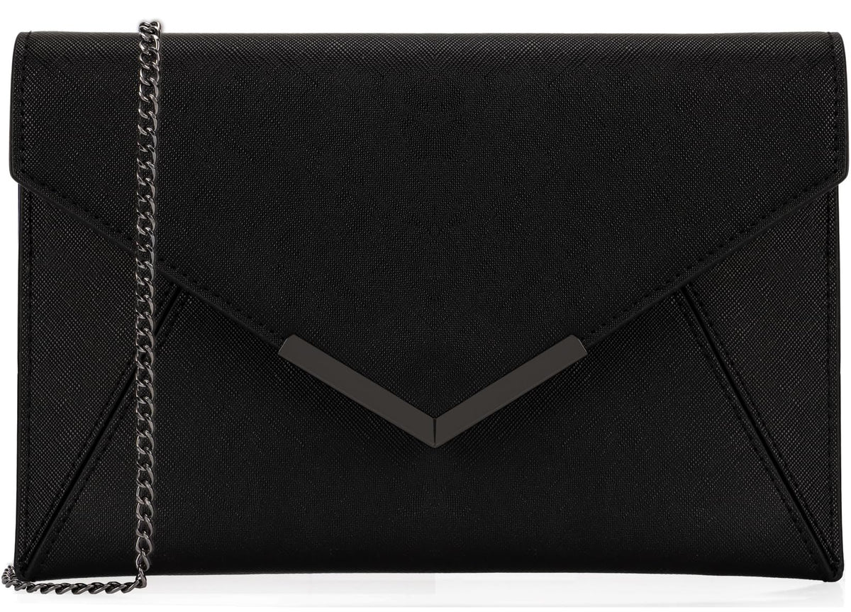 Dexmay Women Envelope Clutch Handbag Medium Saffiano Leather Foldover Clutch Purse Black
