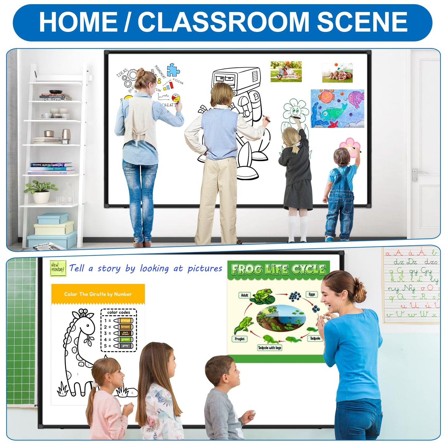 H-Qprobd Large White Board Dry Erase Board for Wall 72"X40" Magnetic Whiteboard with Long Pen Tray, Presentation Dry Erase Boards for Office, Classroom, School, Home