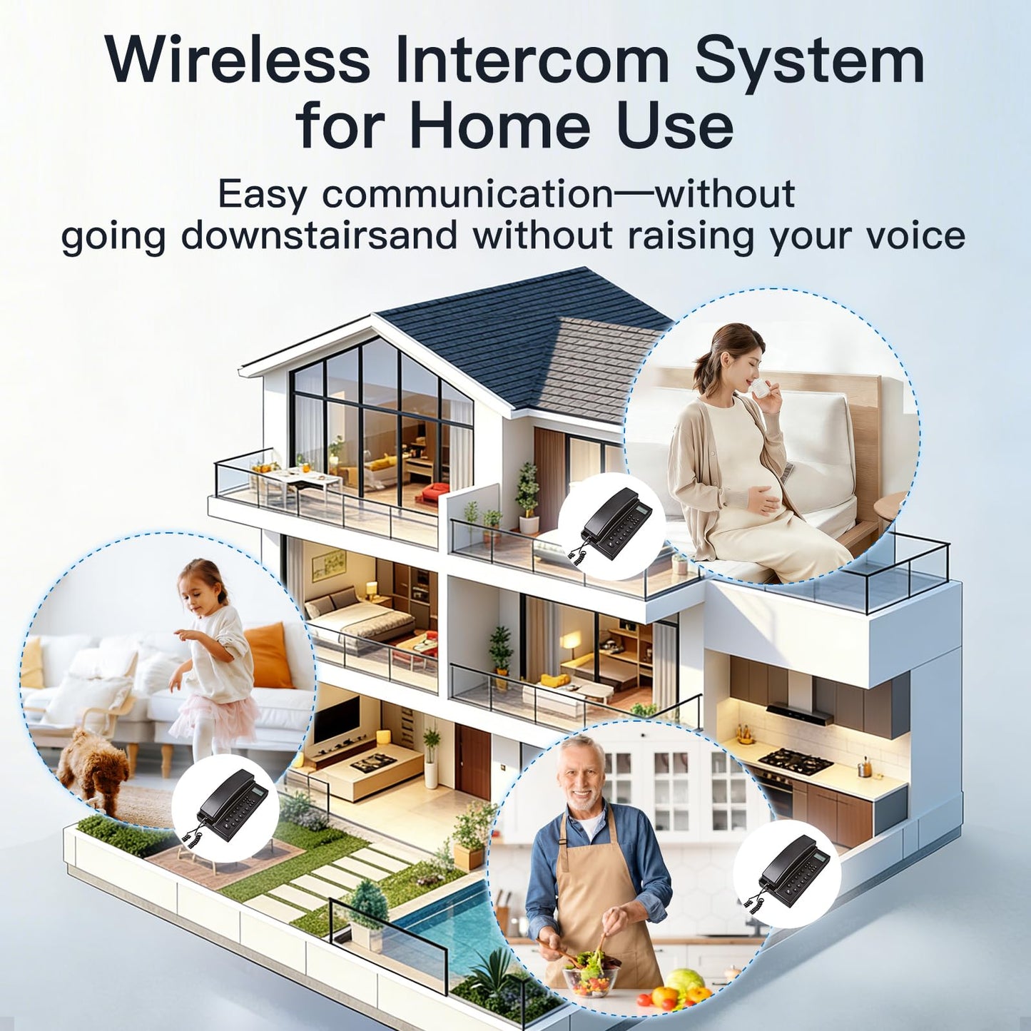 PANDAAR Intercoms Wireless for Home, Hands-Free Home Intercom Systems, 3280ft Long Range Wireless Intercom System for Business Office House Cordless Phones Intercoms (2 Pack,Black)