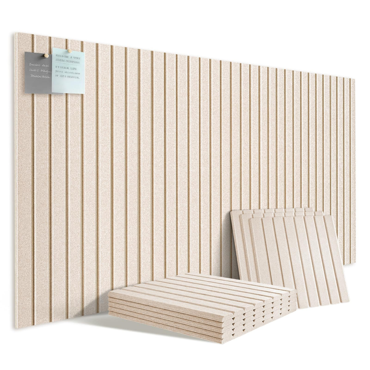 Large Felt Bulletin Board for Wall, 8 Pack Felt Board Tiles, 48'' x 24'' Modular Pin Board with Adhesive Tabs, High-Density Sound-Absorbing Felt Wall Organizer for Home Office, Light Tan (Light Tan)
