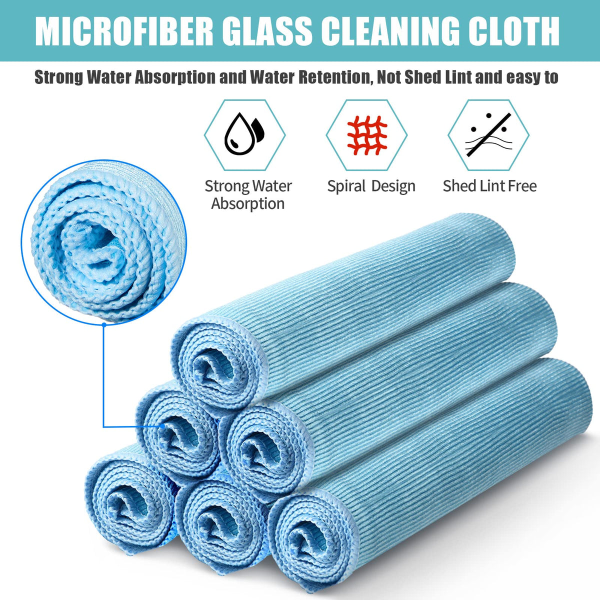 Tatuo 18 Pcs Microfiber Glass Cleaning Cloths (16 x 16) Polishing Cloth - Streak Free - Lint Free - Quickly Clean Windows, Glasses, Windshields, Mirrors, Stainless Steel, Monitor(Blue)