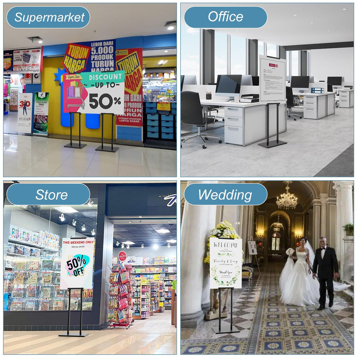 KOOV Poster Stand for Display, Sign Holder Floor Stand, Double Sided Banner Stand with Non-Slip Base, Heavy Duty 75“ Height Adjustable Standing Sign Holder for Board Foam (Double-Pole Sign Stand, 1pack)