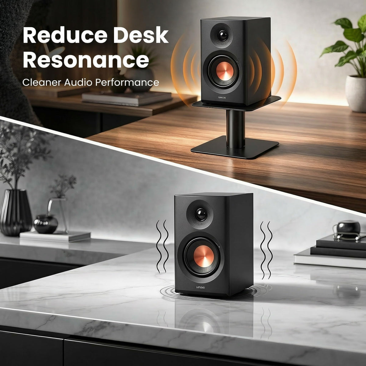 5-8 Inch Desktop Speaker Stands with Cable Management, 55lbs Heavy Duty Steel Desk Speaker Stand for Bookshelf Speakers & Studio Monitors, Stable Desktop Speaker Stand Pair, Cleaner Desk Audio Setup