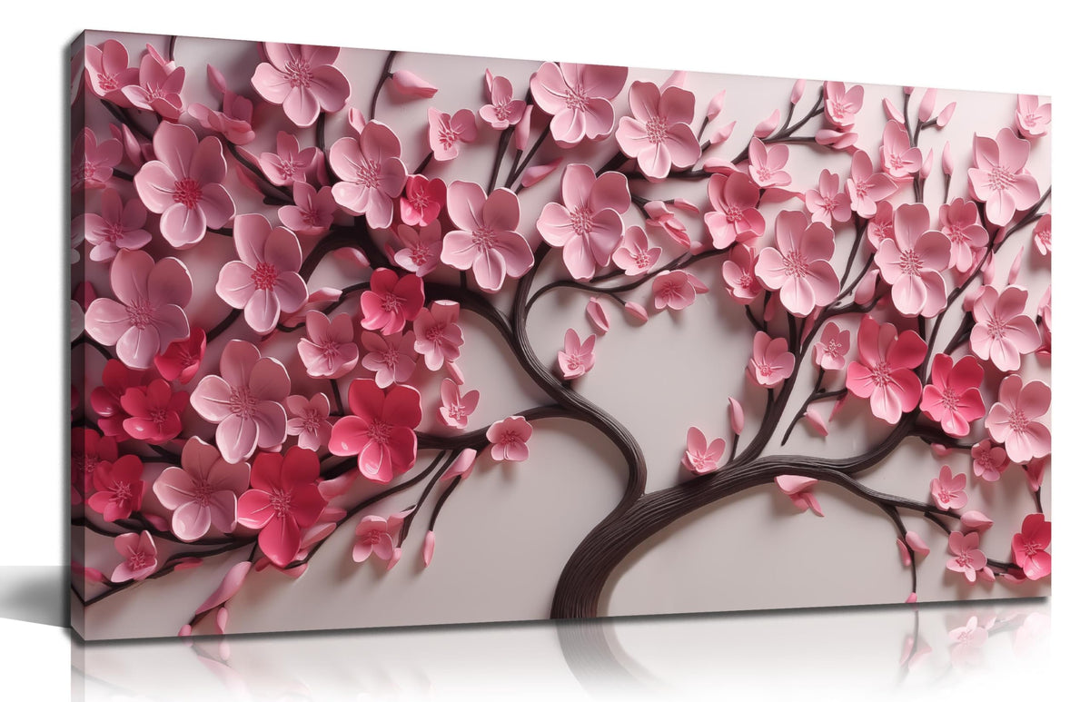 CPKATMT Flower Canvas Wall Art for Living Room Tree Pictures Wall Decor for Bedroom Pink Wall Art for Office Women Size 20 x 40 Inch
