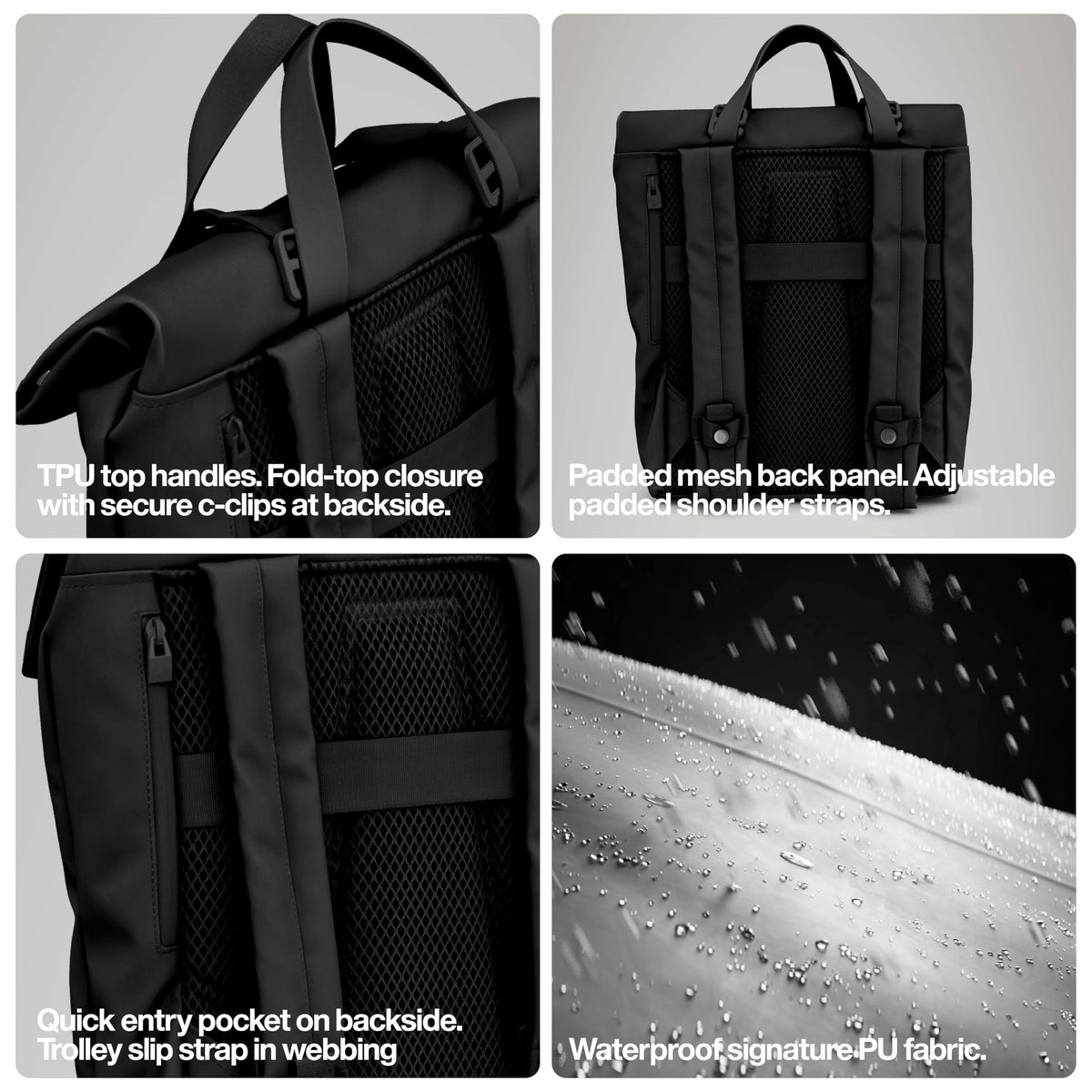 RAINS 2 Way Tote Backpack, Unisex for Men and Women, Black – Fits 16″ Laptop, Waterproof Commuter Backpack