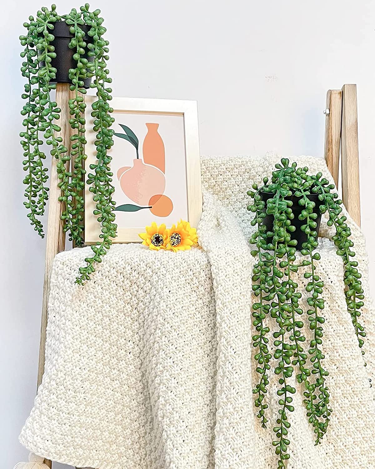 iToids 1 Pack Artificial Hanging Plants, Fake Potted Hanging String of Pearls Vine - Ideal for Home, Living Room, Office, Shelf, Farmhouse, Outdoor, Indoor Decor - Perfect Decor for All Seasons