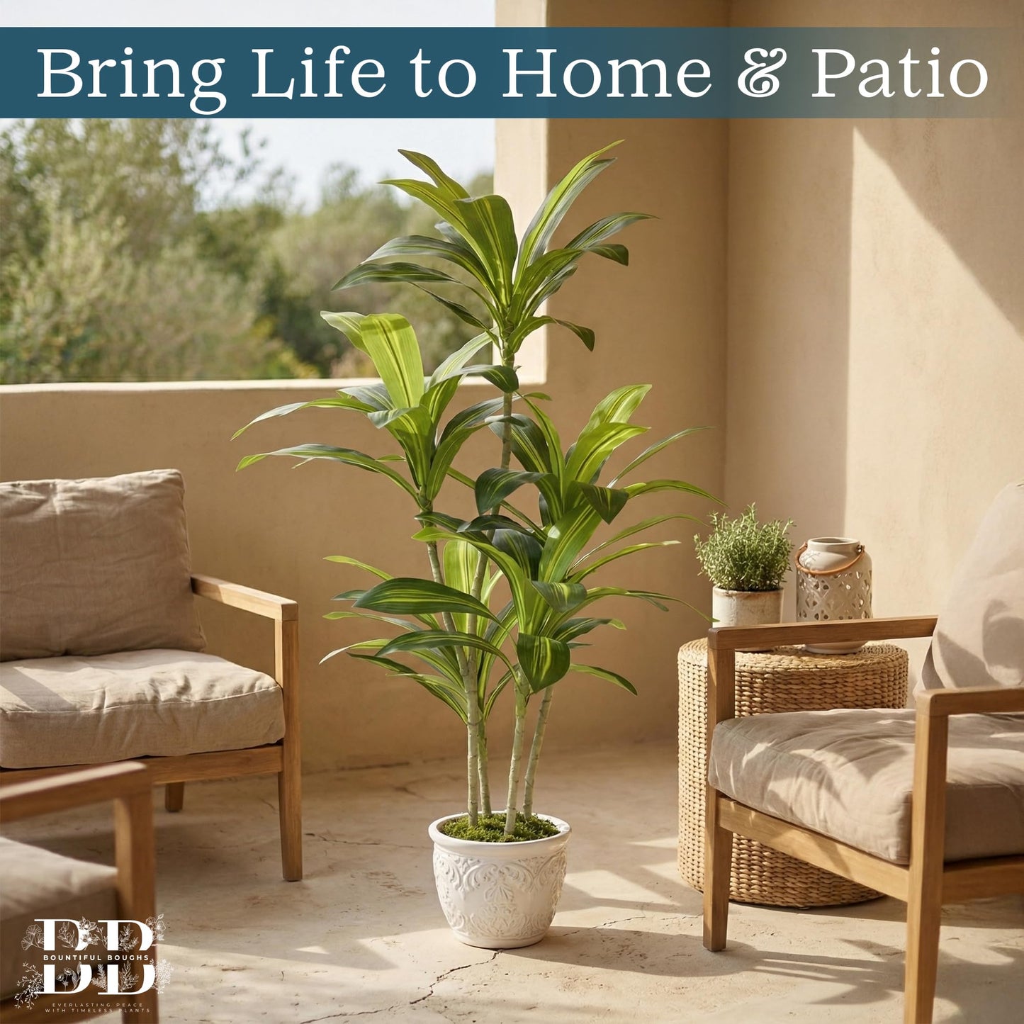 4’ (120 cm) Dracaena Artificial Tree with Small Black Pot & Moss – Lifelike Natural Look, Maintenance-Free, Indoor & Outdoor Plant for Home, Office, Balcony & Patio