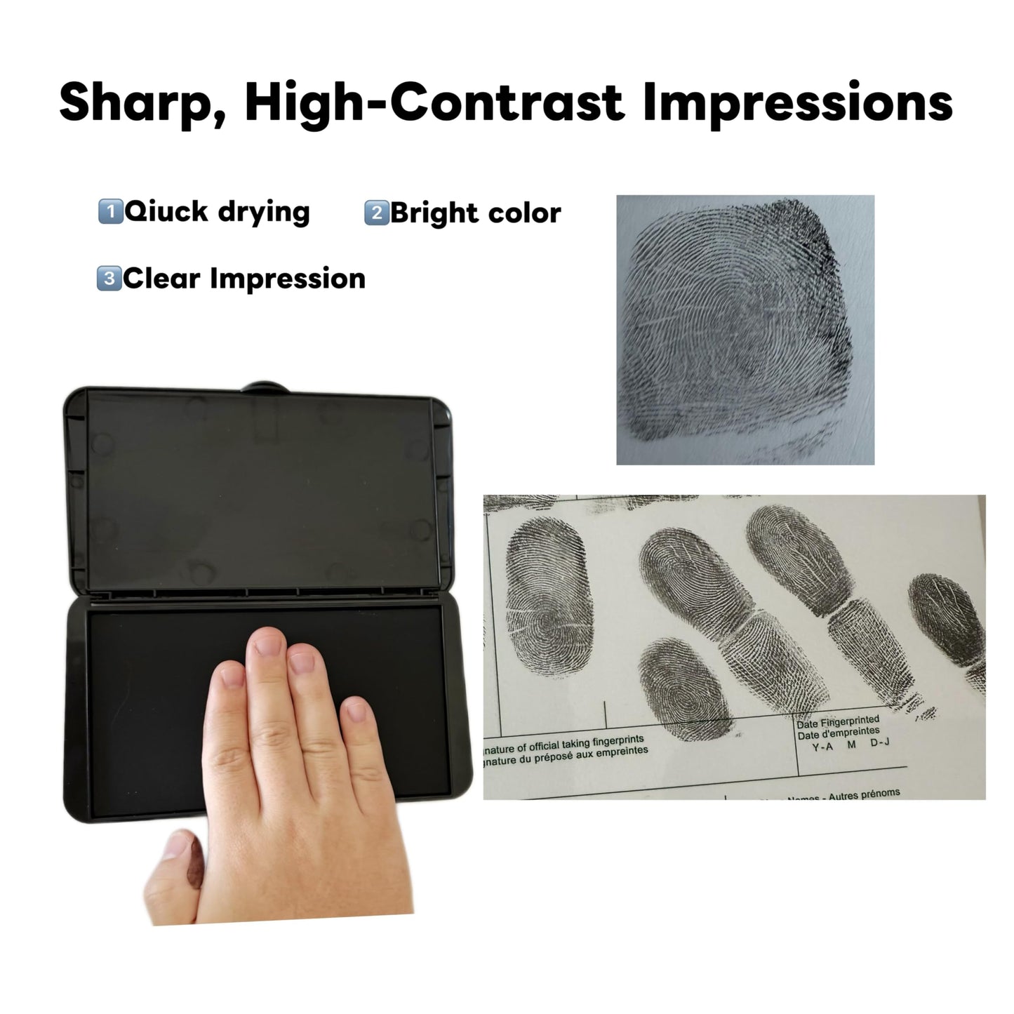 Fingerprint Ink Pad Ultra-Black 6.2" – Quick-Dry, Flawless, Non-Toxic Ink for 10,000+ Clear Prints – Large Stamp Pad for Notary, ID Verification, Banks, Schools, Law Enforcement & Legal Forms