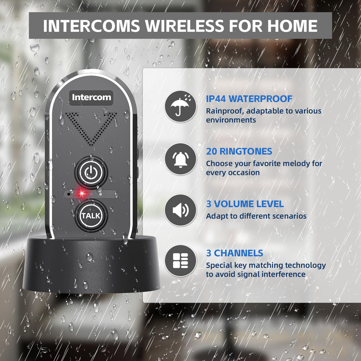PANDAAR Doorbell Wireless for Home, Wireless Intercom System 4900ft Long Range,Two Way Intercom Doorbell with 3 Volume Levels,20 Ringtones,Intercoms for Home Classroom Business,2 Pack