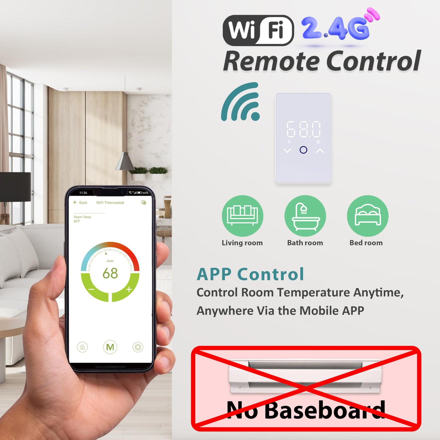 MAXKOSKO 1PC WiFi Smart Thermostat for Electric Floor Warming System with Touchscreen LED Display 120V/240V, Easy Connection & Energy Saving Home Programmable Thermostat White