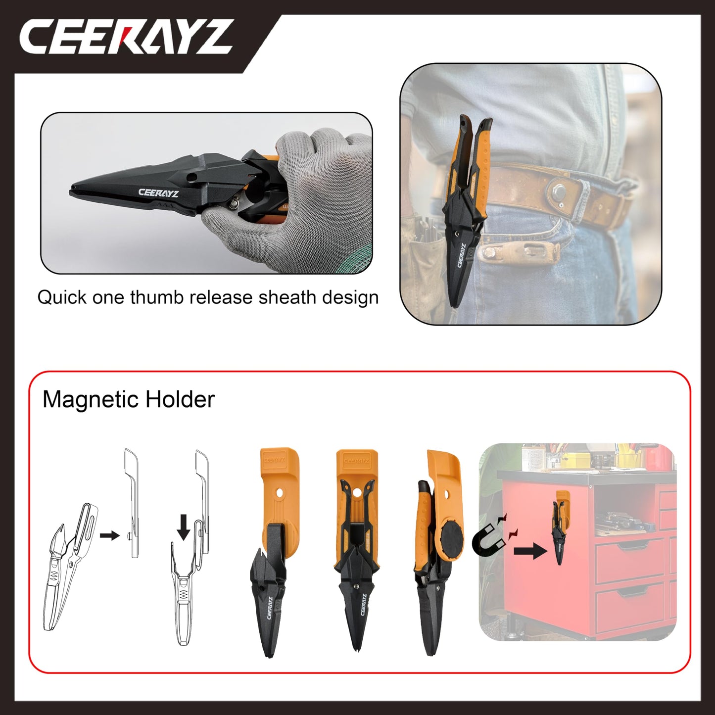 CEERAYZ 8" Scissors All Purpose, Heavy Duty, Multipurpose, for DIY Projects, Office, Production Lines, Pruning, with Protective Sheath and Magnetic Holder (Black)