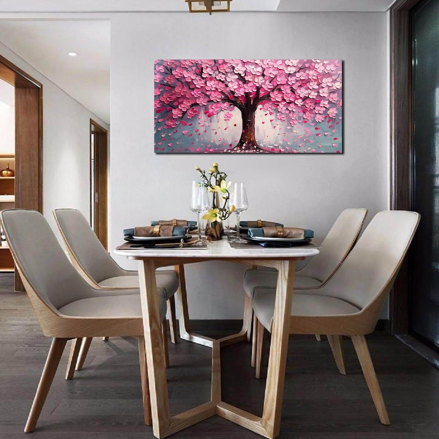 Pink Wall Art Large Tree of Life Wall Art for Living Room Bedroom Office Bathroom Modern Framed Canvas Prints Pink and Grey Picture Size 20x40 Inch