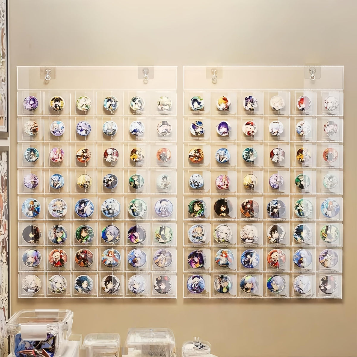4 Pack Hanging Sticker Display Organizer Button Display Storage, Wall Door Pin Display Holder, Trading Pin Banner for Badges, Patches, Collection, Anime Convention Accessories, Holds to 192 Pins