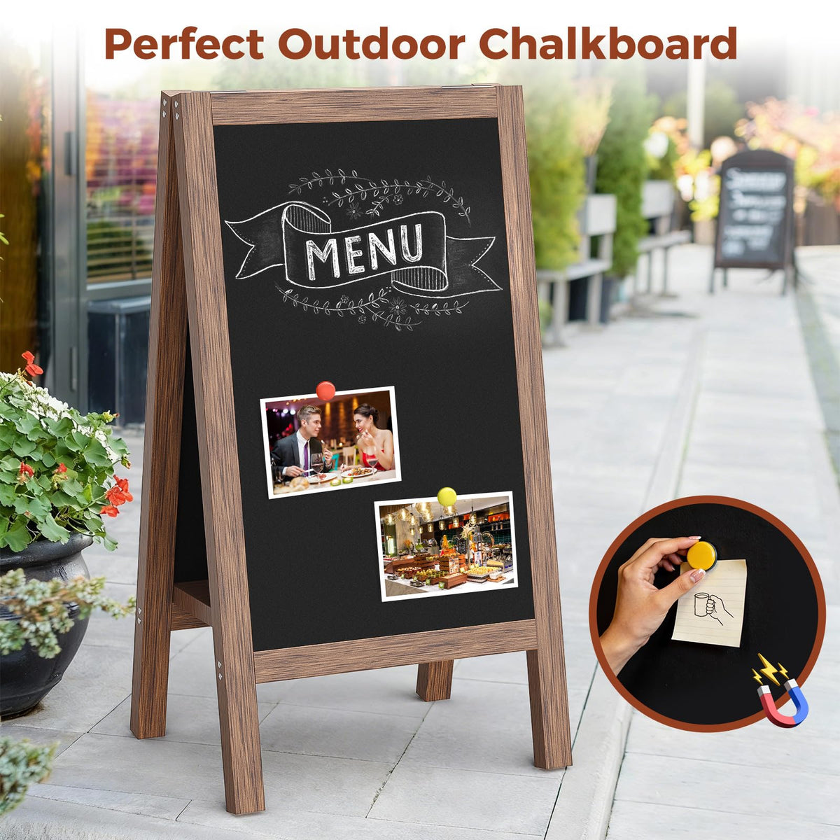 Vexiora Solid Wood A Frame Chalkboard Sign 40"x20", Magnetic Double Sided Sandwich Board, Upgraded Bottom Brace Stable Sidewalk Sign with 8 Liquid Chalk for Cafe Restaurant Wedding Home Business
