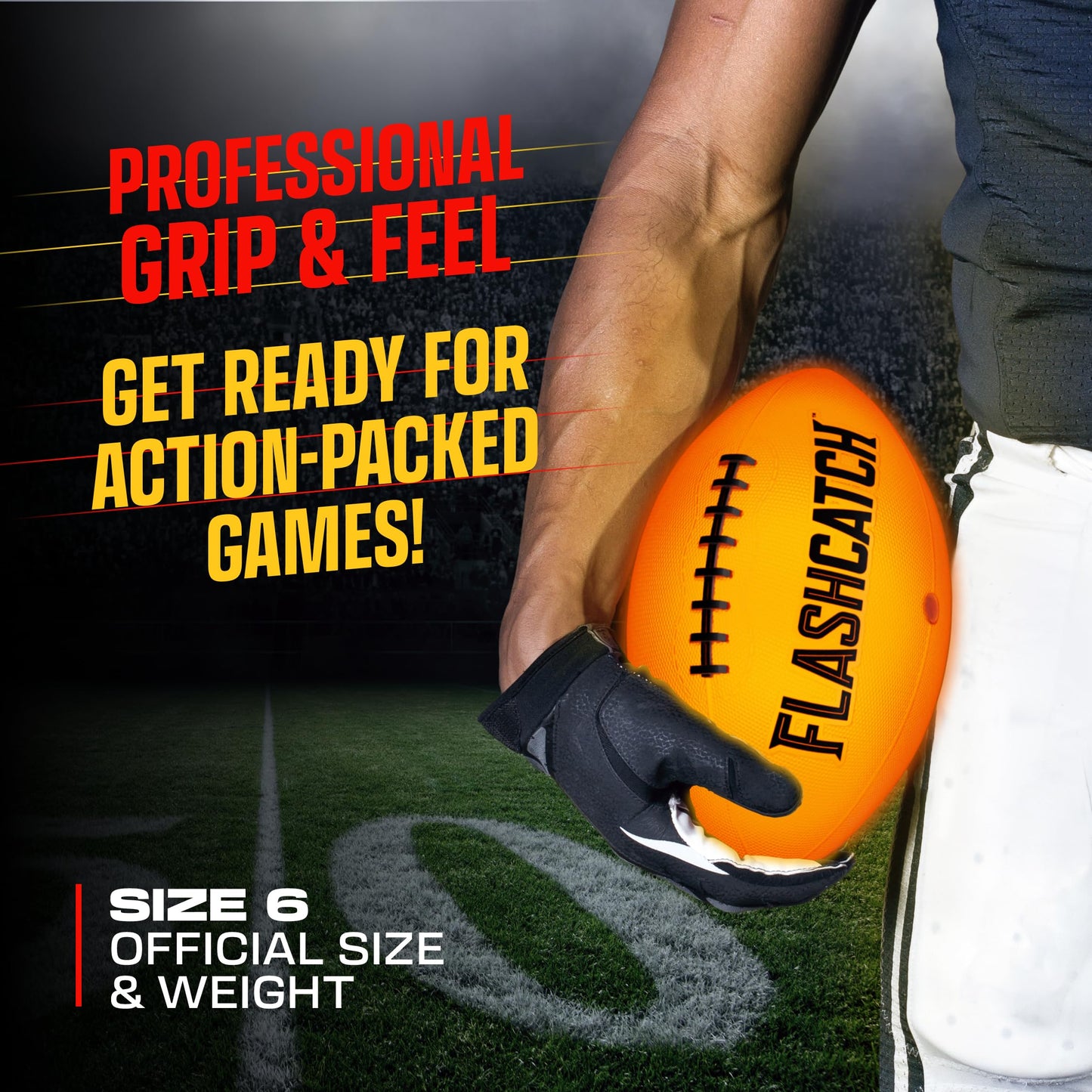 FlashCatch Light Up Football - Glow in The Dark Ball - NO 6 - Boys Gifts - Outdoor Sports, Birthday Gifts for Boys 8-15+ Year Old - Kids Teenage Youth Gift Ideas - Boy Toys Ages 8 9 10 11 12 13 14 15