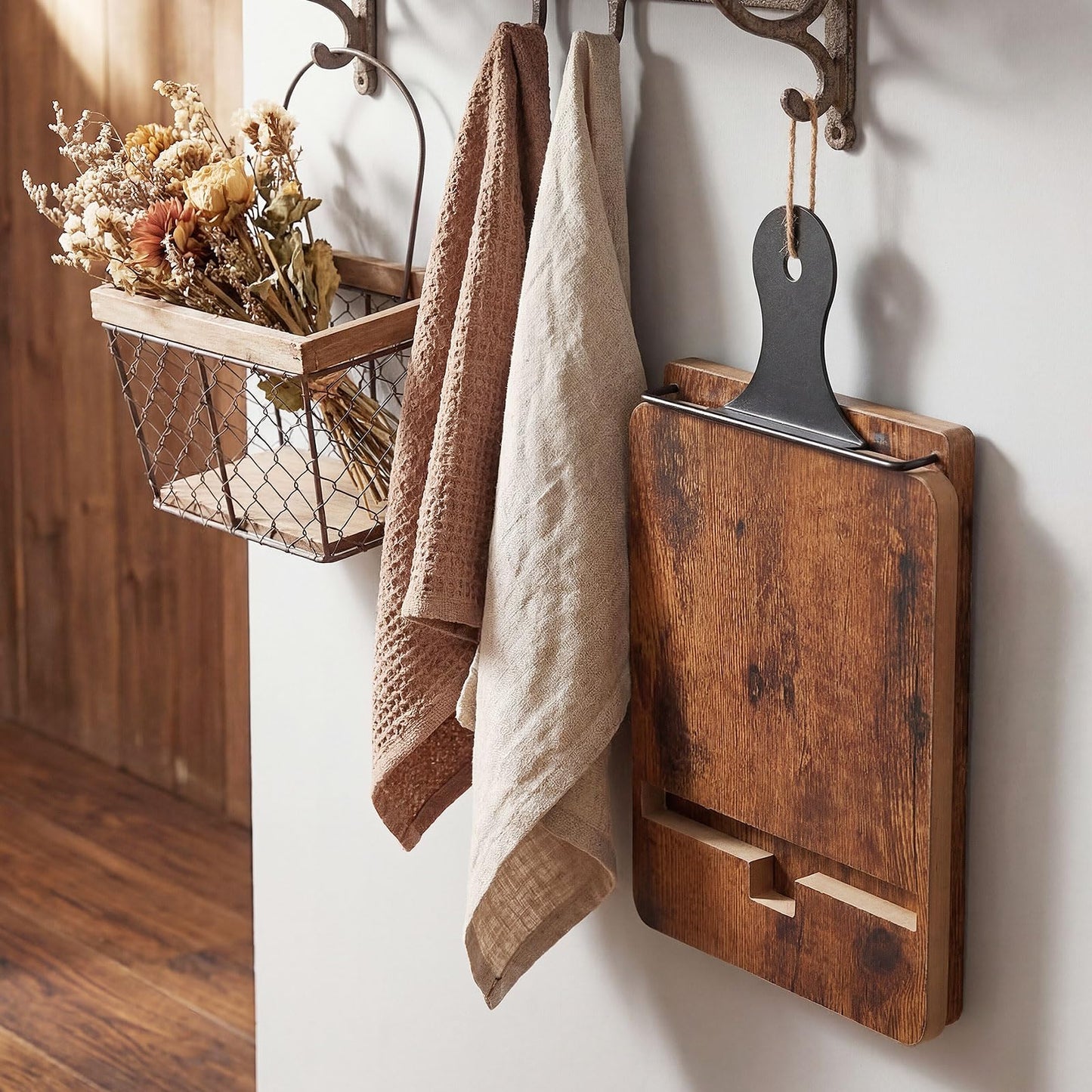 Wenqik Rustic Wooden Cookbook Stand with Charging Slot, Farmhouse Adjustable Recipe Book Holder for Kitchen Counter Tablet Magazine Display, Gifts for Chef Mom Dad Cooking Lover