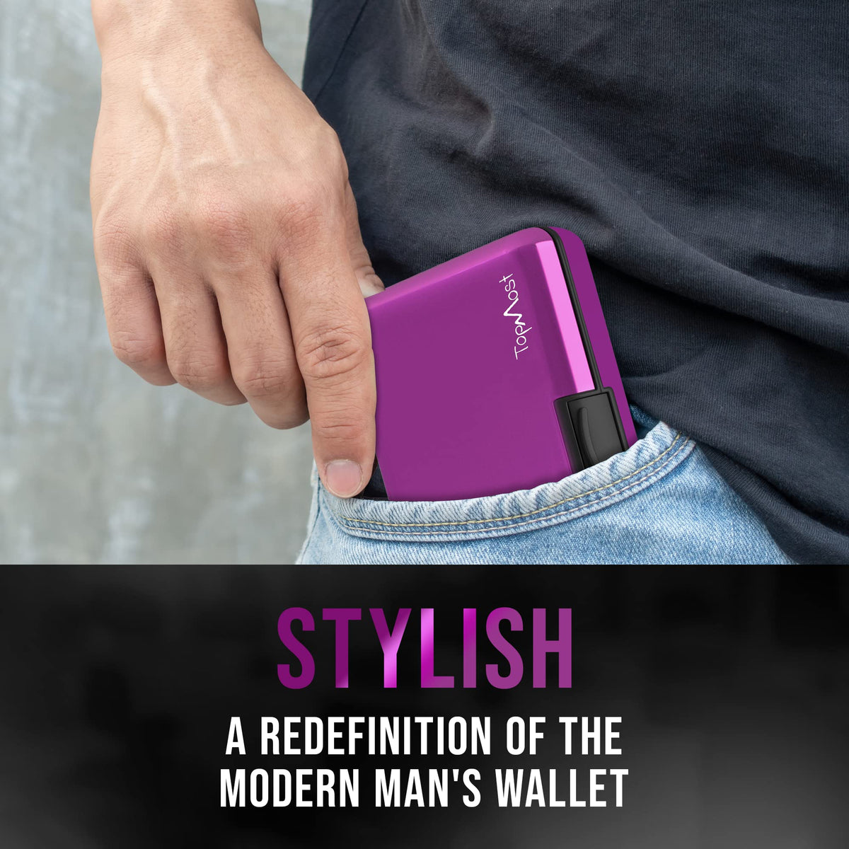 TopMost Aluminum Wallet, Card Case Wallet, Metal RFID Credit Card Holder for Men & Women, 6 Cotton Slots for 10-12 Cards And Bills, Rfd Protective (Purple)
