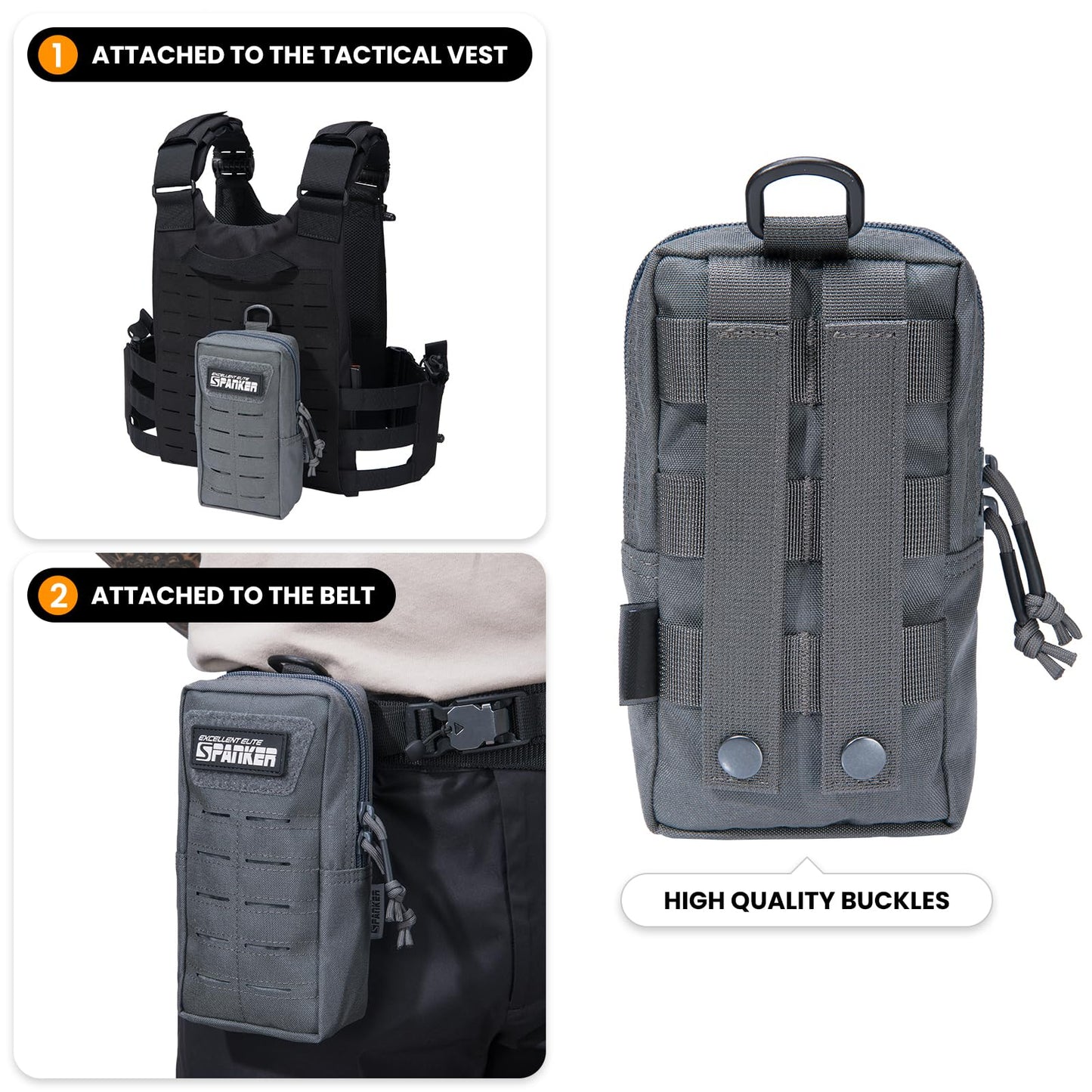 EXCELLENT ELITE SPANKER Tactical MOLLE Pouch EDC Utility Pouches Gadget Organizer Phone Holder Waist Bag Tool Pouch(Grey)