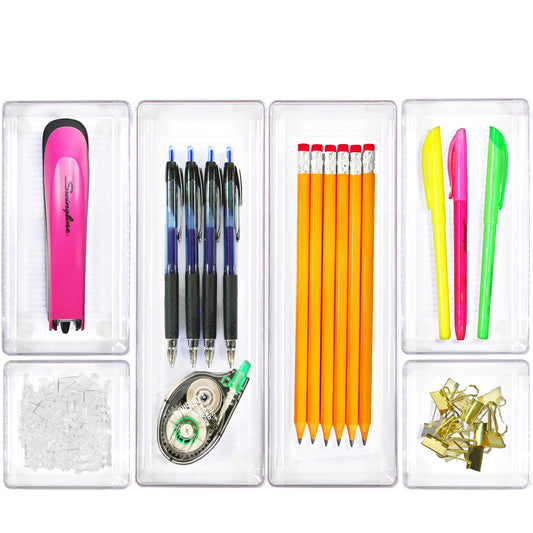 Simple Houseware Clear Drawer Organizer for Office Bin Desk Storage, Assorted Size, 6 Packs