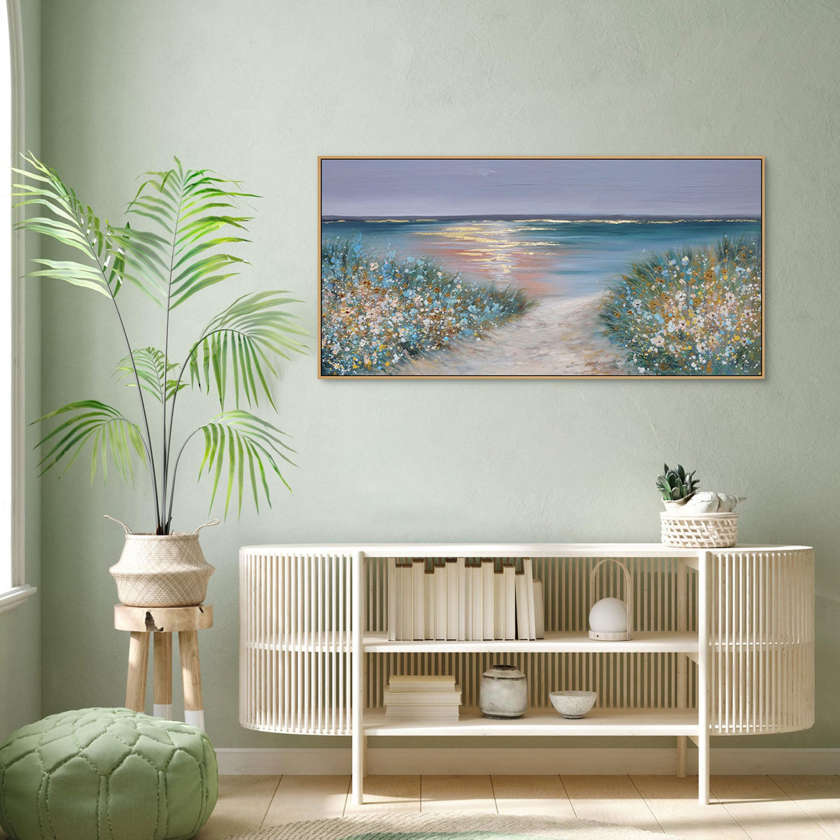 yiijeah Beach Wall Art Large Landscape Canvas Coastal Gold Picture Horizontal Artwork for Walls Ocean Prints Big Paintings Living Room Bedroom Office Home Decor 40x20 Inches