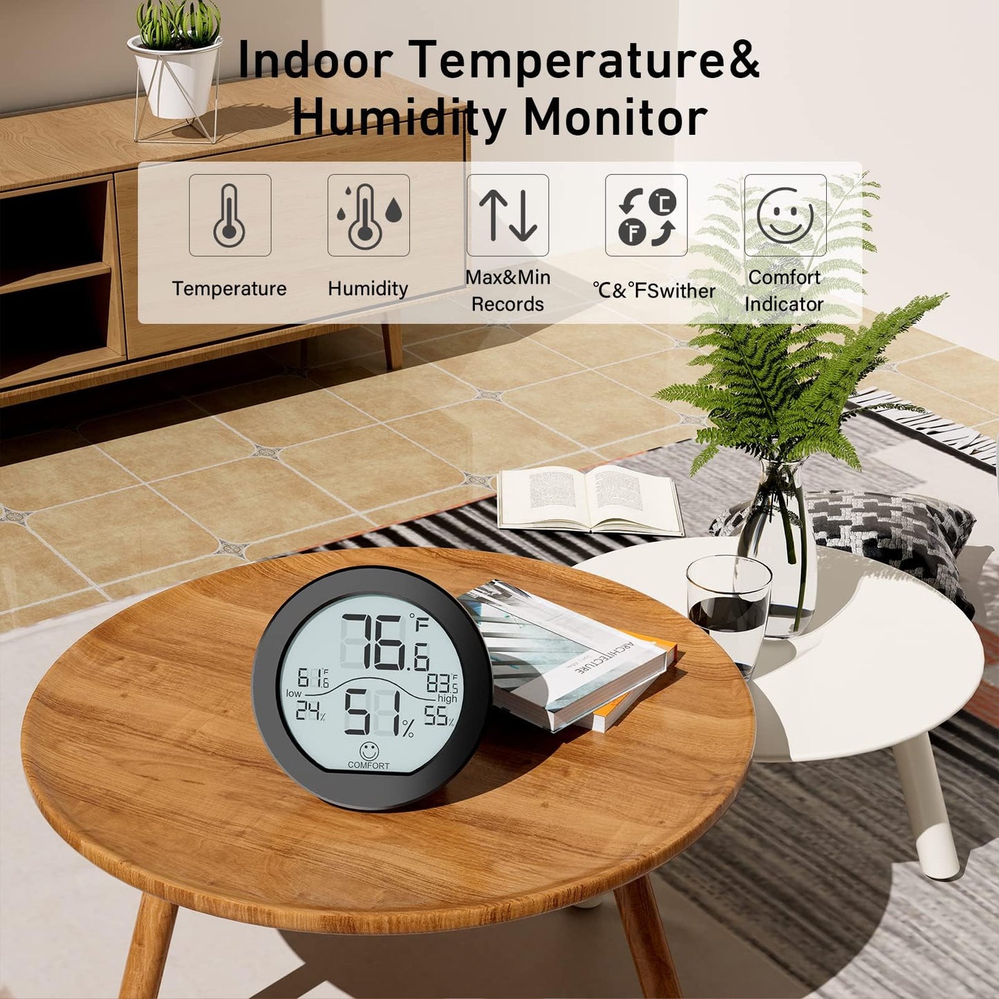 SECRUI Indoor Digital Hygrometer 3 Pack Room Thermometer and Humidity Gauge LCD with Max and Min Records (Black)