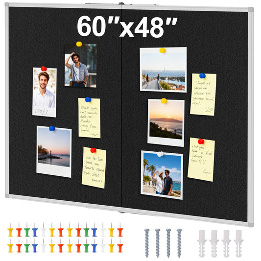 Large Cork Bulletin Board, 48 X 36 in Foldable Silver Aluminium Frame Noticeboard for Wall, 4'x 3' Large Wall Mounted Memo Notice Pin Board with 28 Push Pins for School, Home & Office (Black)