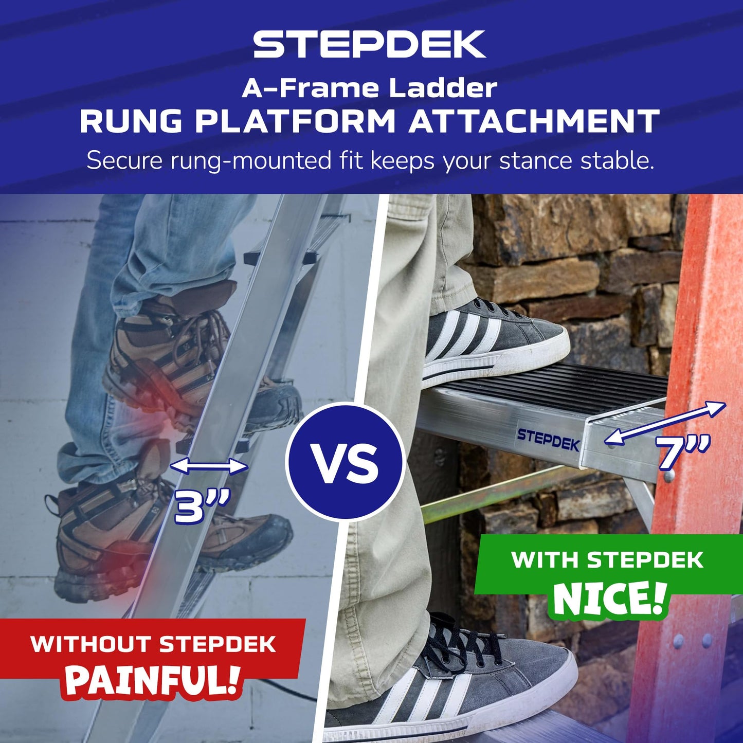 StepDek Aluminum Step Ladder Platform Attachment - Anti-Slip Ladder Work Platform Accessories for Stabilizer - Compact, Lightweight, Rubberized Non-Slip Grip Pad for Painters, Electricians & DIY