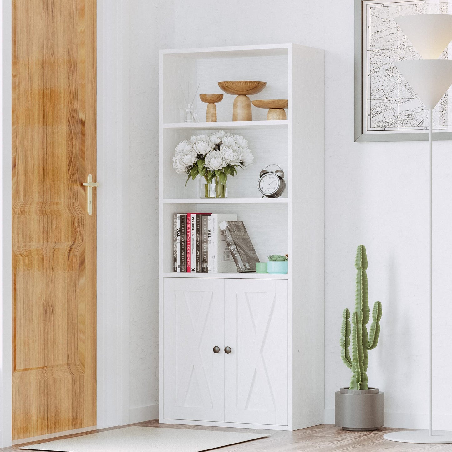 IRONCK Industrial Bookshelves and Bookcases with Doors 11.8 in Depth Floor Standing 5 Shelf Display Storage Shelves Tall Bookcase for Home, Office, Living Room