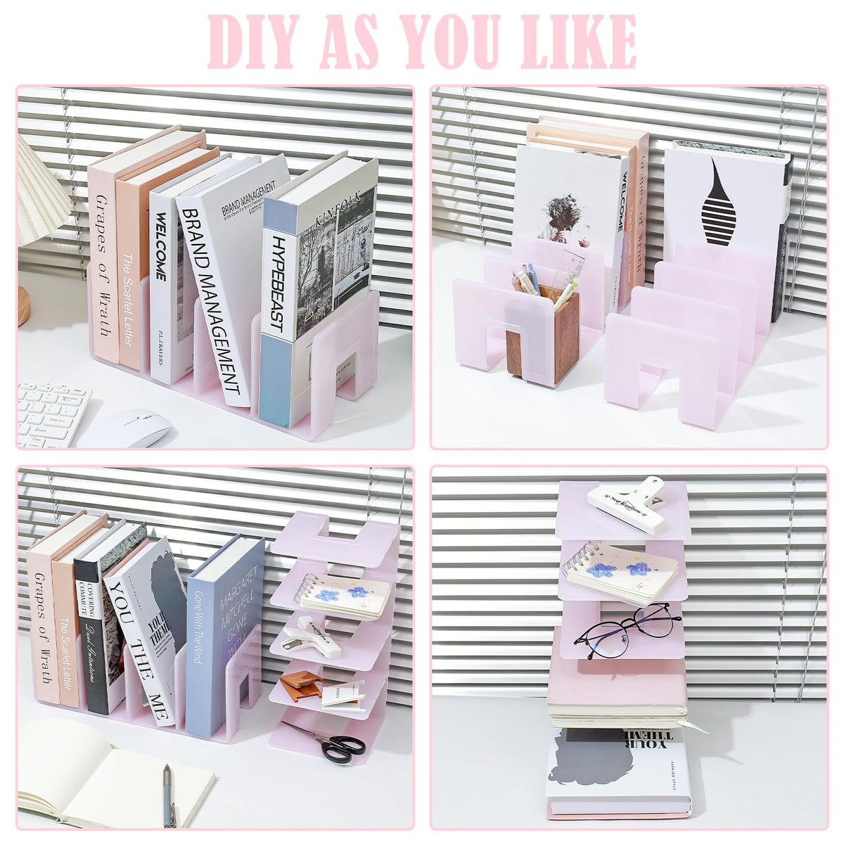 BAYTORY 2Pcs Acrylic File Holder Purse Organizer, Sturdy Desktop File Sorter Organizer, Binder Shelf for Office Desk Kitchen Shelf Closet (Pink)