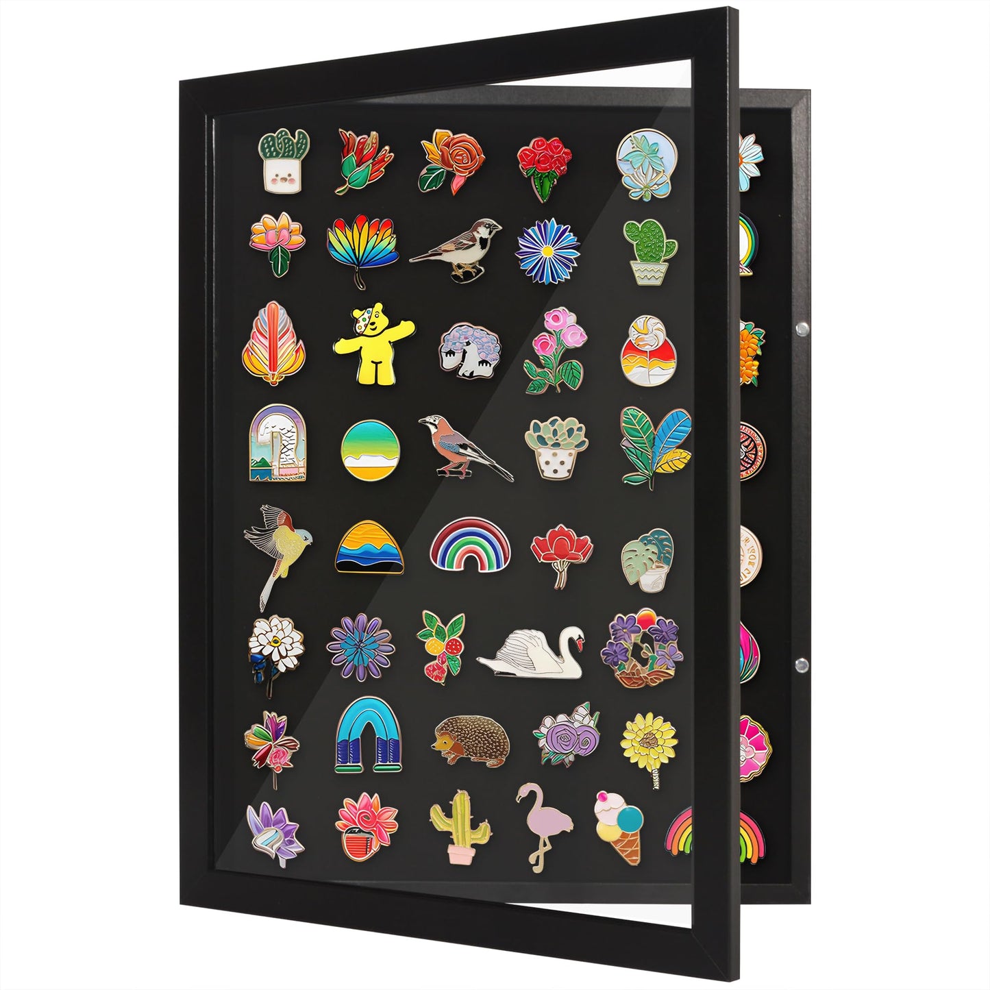 Americanflat 14x18 Pin Display Case - Ideal for Enamel Pins, Medals, Jewelry, Memorabilia - Silhouette Collection - Black Pin Collection Display with Polished Plexiglass for Wall Decor