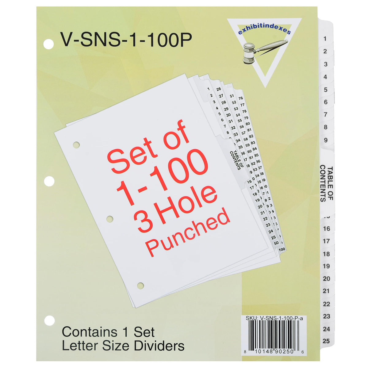 Exhibitindexes® Numbered Dividers 1-100 Punched - AVE Style Bold Tabs - Side Collated Exhibit Tabs - Made in The USA | Letter Size - 1-100 - Sets