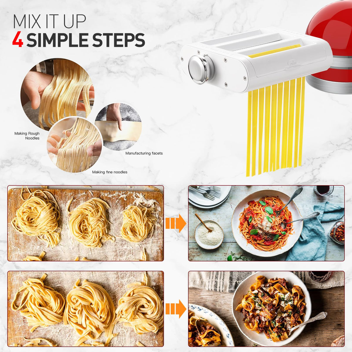 ANTREE 3-1 Pasta Maker Attachment for KitchenAid includes Pasta Sheet Roller attachment & Spaghetti Cutter & Fettuccine Cutter attachment, Easy to use and clean with Pasta Drying Rack & Cleaning Brush